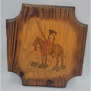 Carved Wood  Native American On Horse Mountains Warrior Wall Hanging OriginalVTG